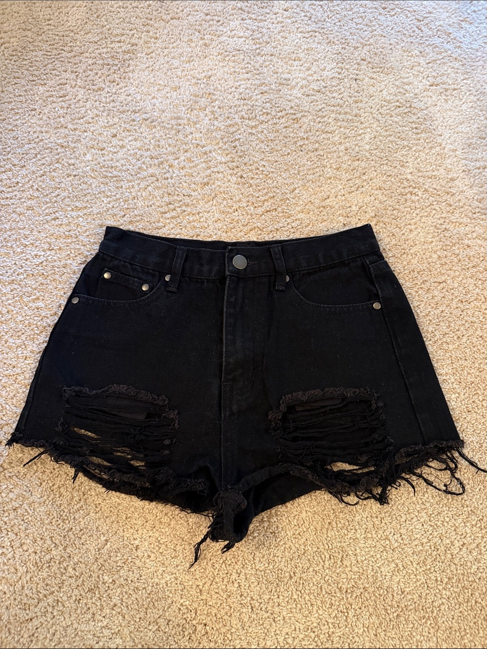 superdown Black Distressed High-Waist Denim Shorts
